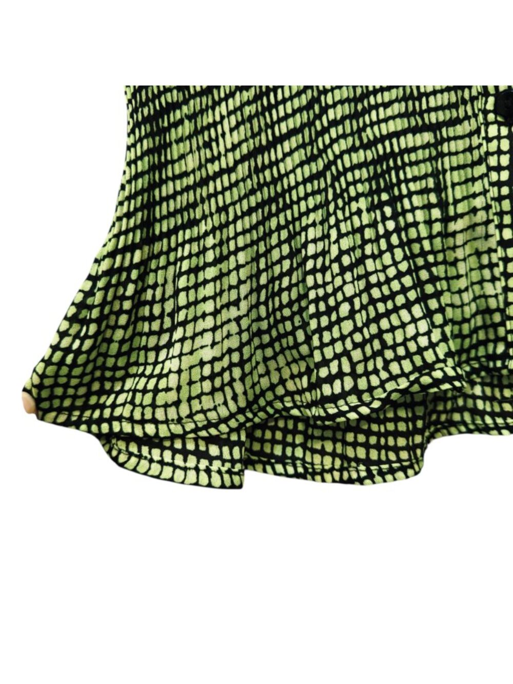 Essentials by Milano Lime Green Black Crinkle Blouse S Witchy Flare Sleeves - Picture 8 of 9